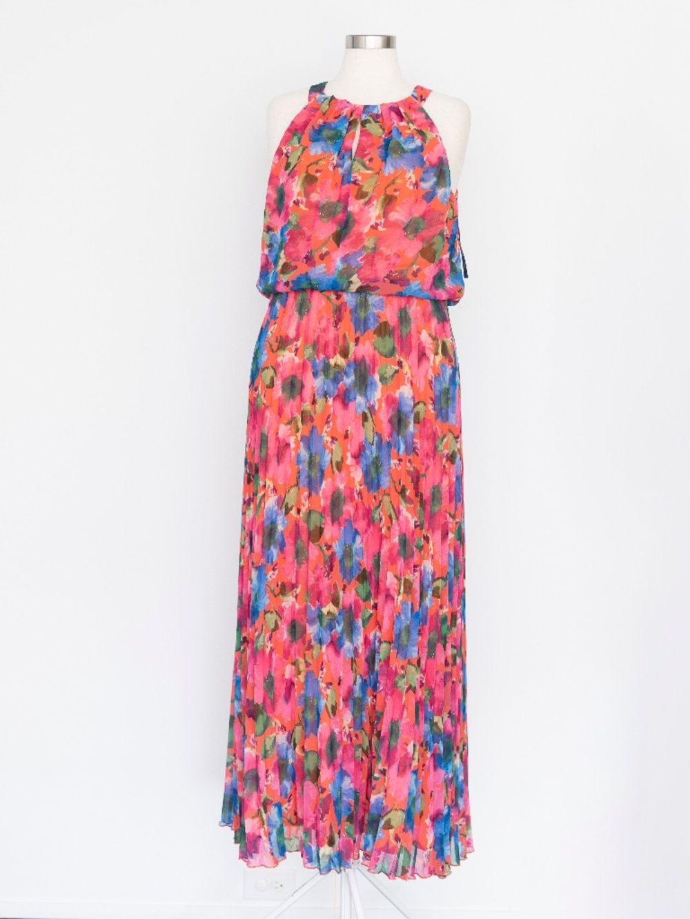 Xscape - Floral Halter Pleated Maxi Dress